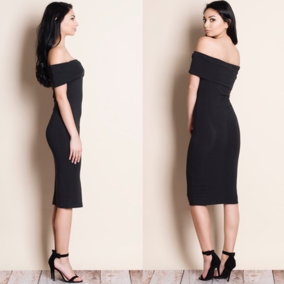 PAXTON Off Shoulder Midi Dress - BLACK - Picture 2 of 3